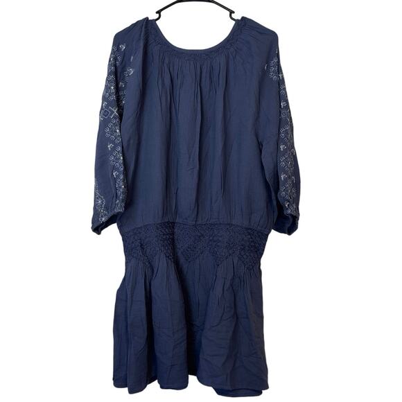 NWT Lucky Brand Embroidered Mini Peasant Dress Size L Nightshadow Blue Bohemian - Picture 3 of 11